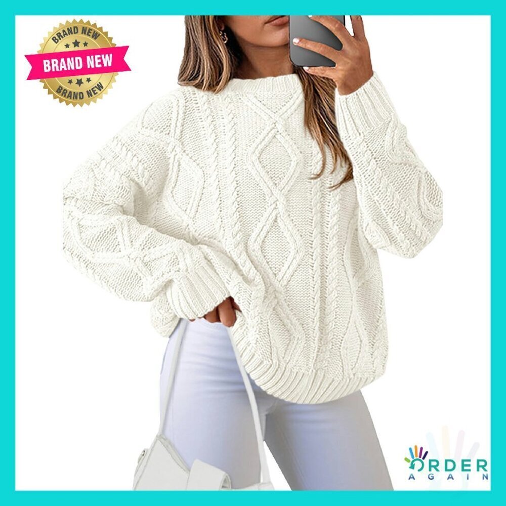 Ribbed Cable Knit Pullover Sweater Loose Fit Cozy Chunky Winter Oversized